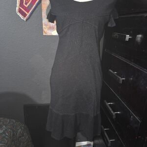 Glitter Black wiggle Dress with Ruffle Sleeves and hem